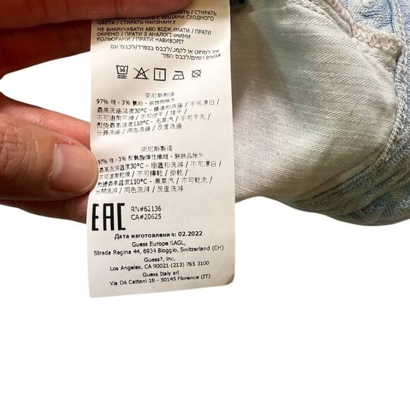 Guess Cube Pattern Denim Mini Skirt Light Blue Button Front Sustainable 30 - Picture 11 of 14